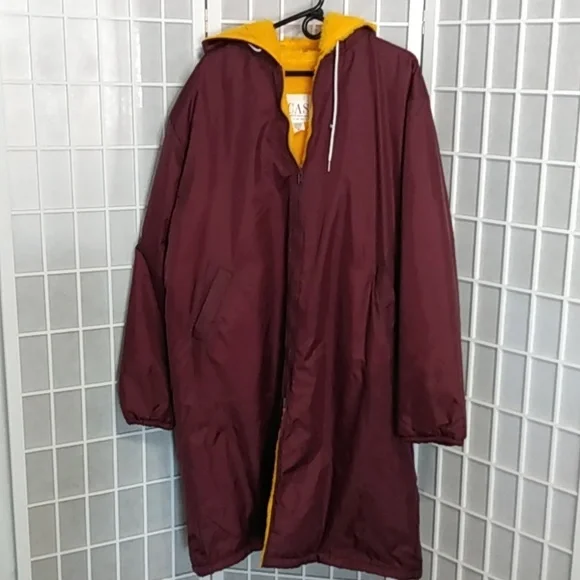 CAS Competitive Aquatic Supply Maroon Swim Parka w/ Hood Faux Fur Lined XL
